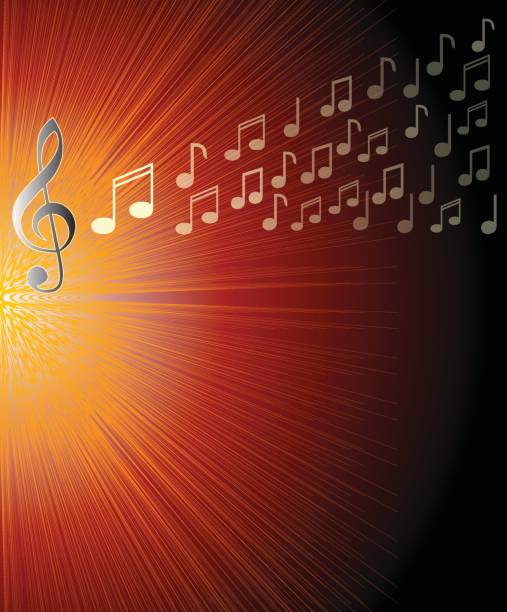istock Musical background with treble clef and and notes on red rays area. Overlay for a concert program, 842837912