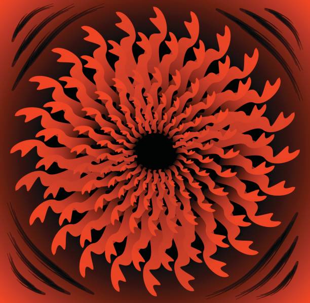 ilustrações de stock, clip art, desenhos animados e ícones de red fantasy flower in optical art style. semitranspatent ornamental shape with 3d illusion. - spectrum concentric three dimensional shape light