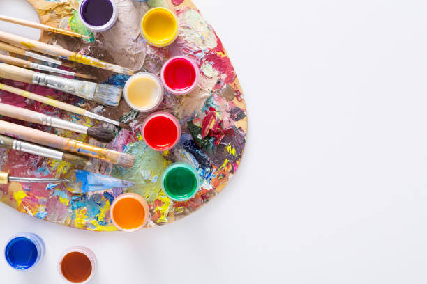 Art palette with colorful paint strokes, isolated