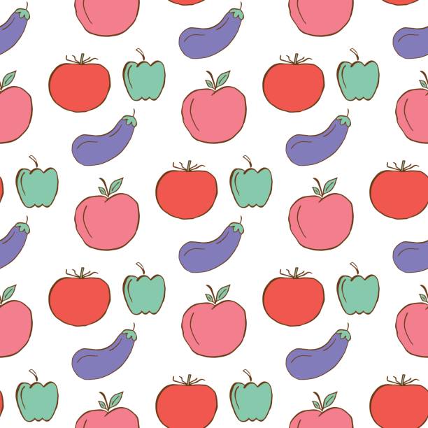 stockillustraties, clipart, cartoons en iconen met gezond patroon met groenten en fruit. - pepernoten