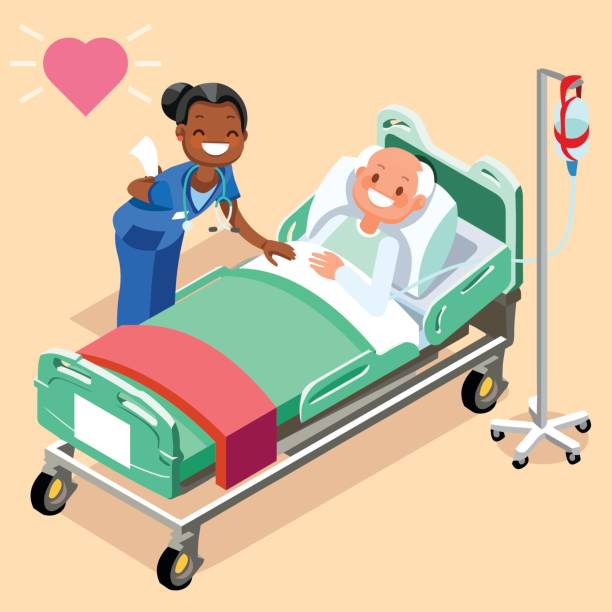 Black Nurse Or Family Doctor At Male Patient Bed Stock Illustration -  Download Image Now - Patient, Nurse, Bed - Furniture - iStock