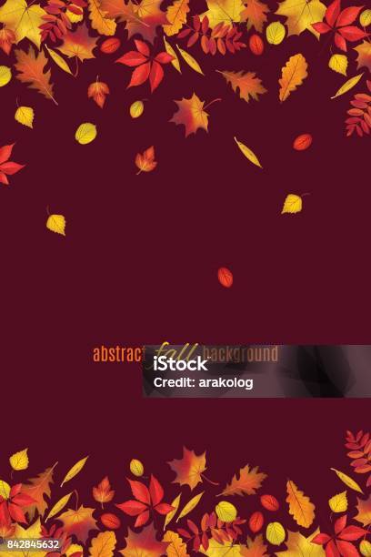 Autumn Leaves Isolated On Dark Brown Background Stock Illustration - Download Image Now - Backgrounds, Autumn, Falling