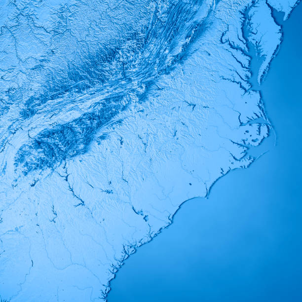 istock North Carolina State USA 3D Render Topographic Map Blue 842849468