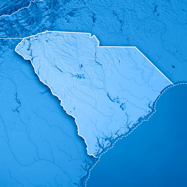 istock South Carolina State USA 3D Render Topographic Map Blue Border 842852746