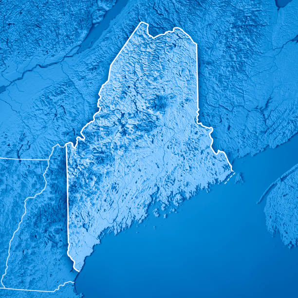 istock Maine State USA 3D Render Topographic Map Blue Border 842853442