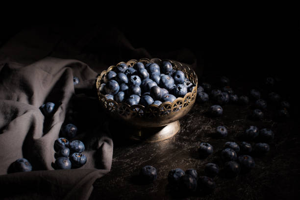 blueberries in vintage bowl