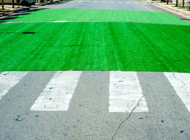istock artificial grass laid on a city street for sport 842861148