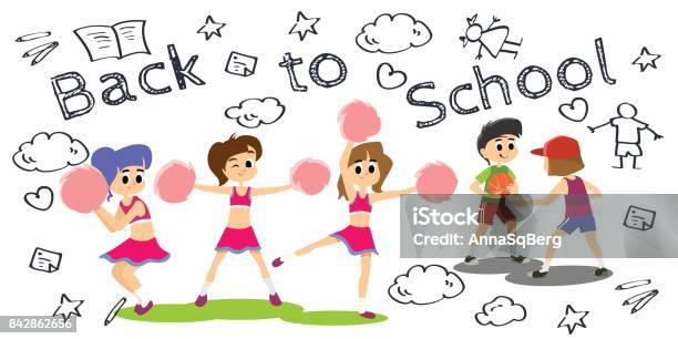 Cheerleader Dancing In Uniform With Pom Poms Teenager Girl School Team Concept Elementary And High School Sport Activity Vector Illustration Stock Illustration - Download Image Now