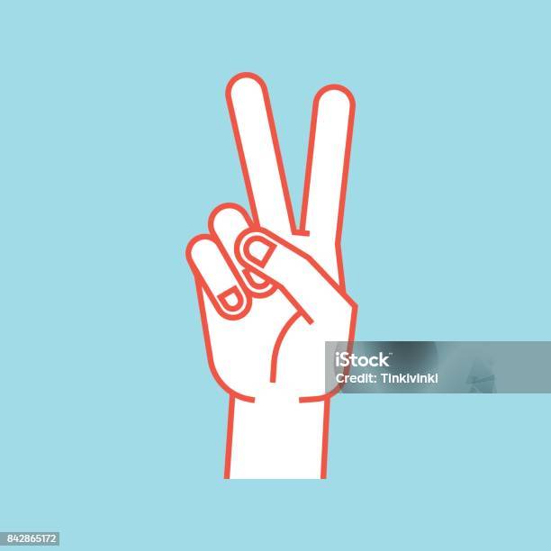 Gesture Stylized Hand In The Form Of V Letter Victory Icon Stock Illustration - Download Image Now