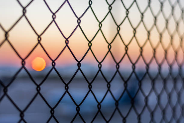 istock Sunset behind the fence 842865508