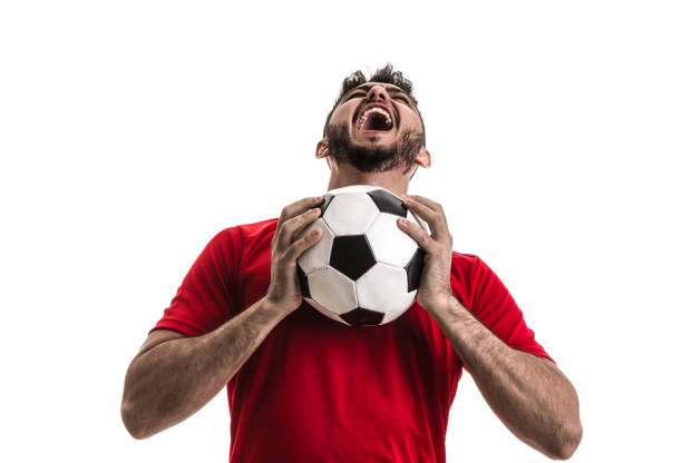 istock Fan / Sport Player on red uniform celebrating on white background 842865678