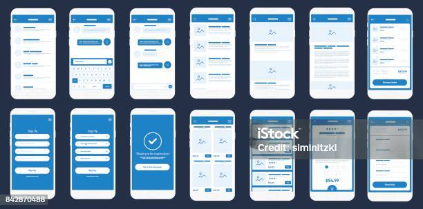 Mobile App Wireframe Ui Kit Detailed Wireframe For Quick Prototyping Stock Illustration - Download Image Now