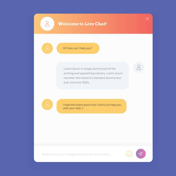 live-chat-fenster, live-support auf der website zu erhalten. kontaktformular-live-support - gebäudeteil stock-grafiken, -clipart, -cartoons und -symbole