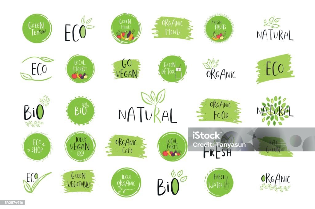 Collection de vecteur eco, bio vert ou du signe. Design organique - clipart vectoriel de Logo libre de droits