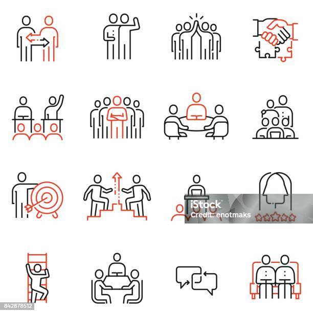 Ilustración de Conjunto De Vector 16 Lineal De Iconos De Calidad Relacionados Con El Trabajo En Equipo Recursos Humanos Interacción De Negocios Diseñan De Infografías Y Pictogramas De Línea Mono Elementos Parte 2 y más Vectores Libres de Derechos de Ícono