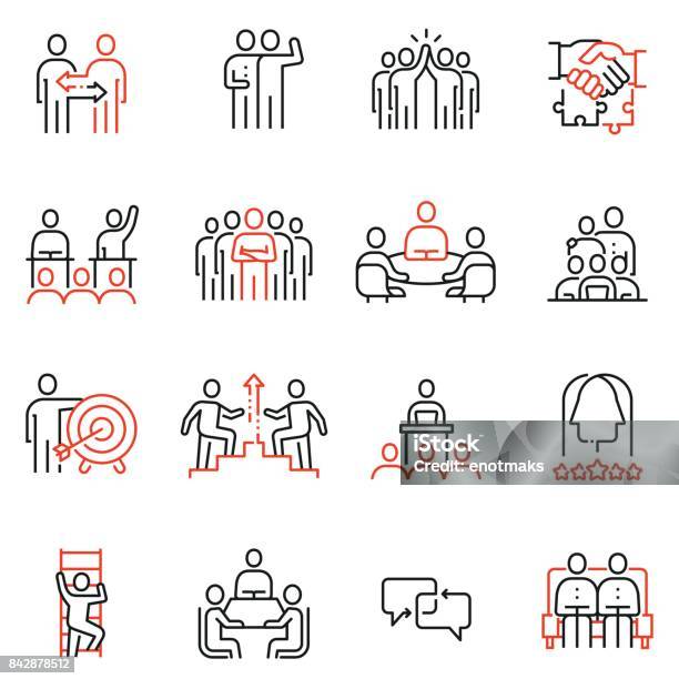 Vector Set Of 16 Linear Quality Icons Related To Team Work Human Resources Business Interaction Mono Line Pictograms And Infographics Design Elements Part 2 Stock Illustration - Download Image Now