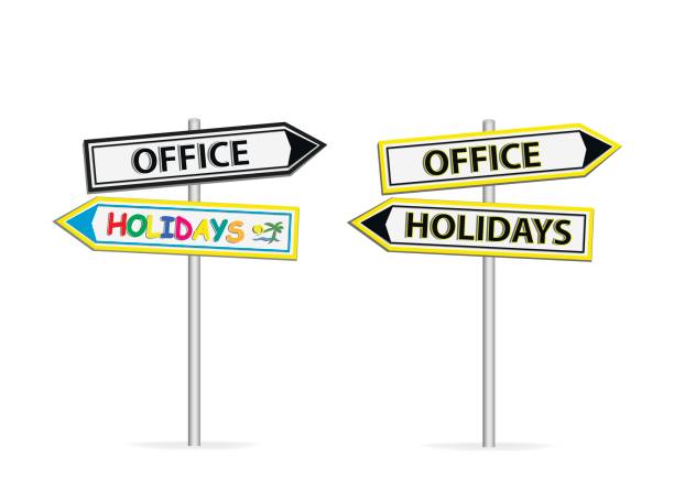 istock Two different design of road signs Office Holidays isolated on white background 842878538