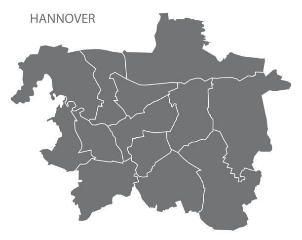 Hannover city map with boroughs grey illustration silhouette shape Hannover city map with boroughs grey illustration silhouette shape hanover germany stock illustrations