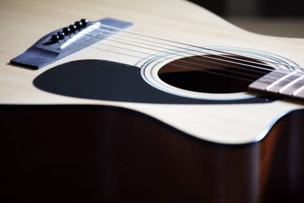 istock close up of acoustic guitar as background. 842887586