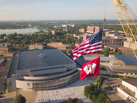 Madison, Wisconsin, USA - September 3, 2017: A view of the Kohl Center sports arena from above in Madison, Wisconsin on the University of Wisconsin campus.