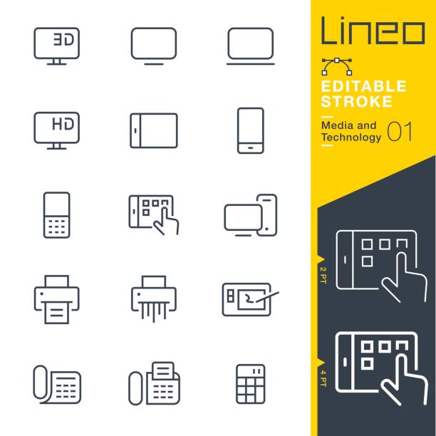 lineo editierbare schlaganfall - medien und technologie linie symbole - drucker stock-grafiken, -clipart, -cartoons und -symbole