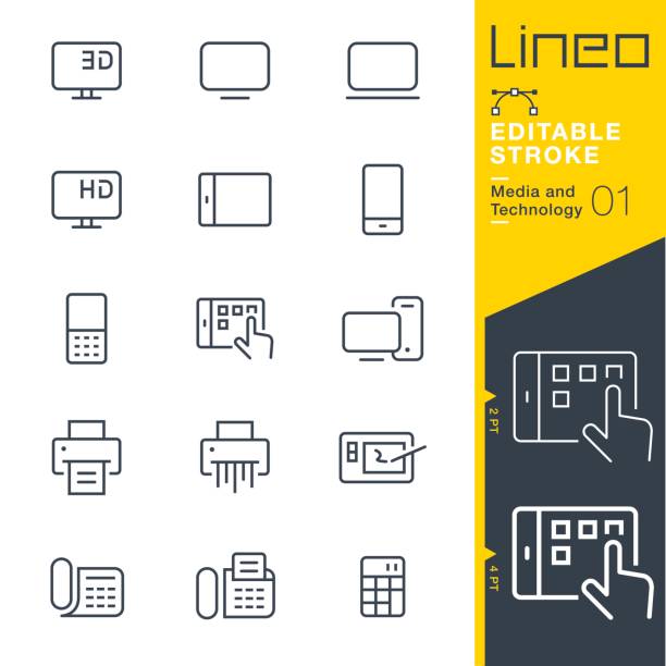 Lineo Editable Stroke - Media and Technology line icons Vector Icons - Adjust stroke weight - Expand to any size - Change to any colour computer printer stock illustrations