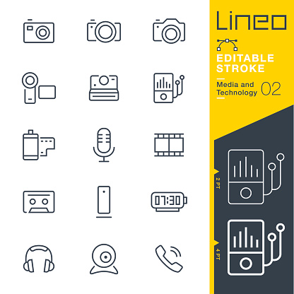 Lineo Editable Stroke - Media and Technology line icons