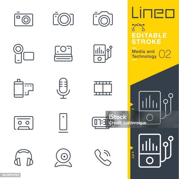 Lineo Editable Stroke Media And Technology Line Icons Stock Illustration - Download Image Now