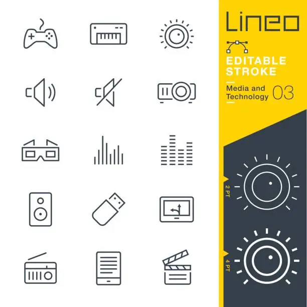 Vector illustration of Lineo Editable Stroke - Media and Technology line icons