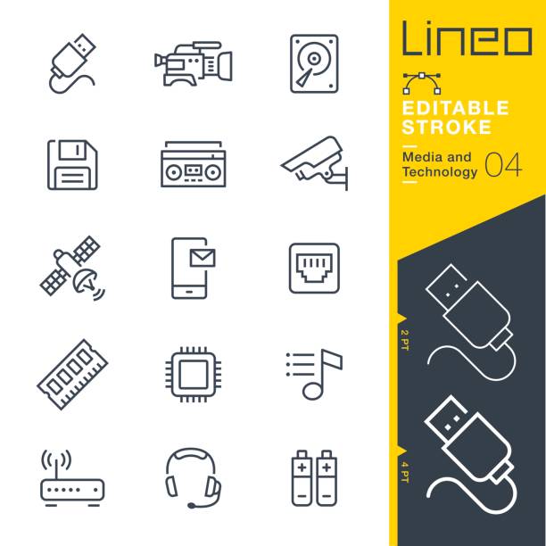 lineo 編集可能なストローク - メディアとテクノロジー ライン アイコン - electrical equipment computer icon symbol electronics industry点のイラスト素材／クリップアート素材／マンガ素材／アイコン素材