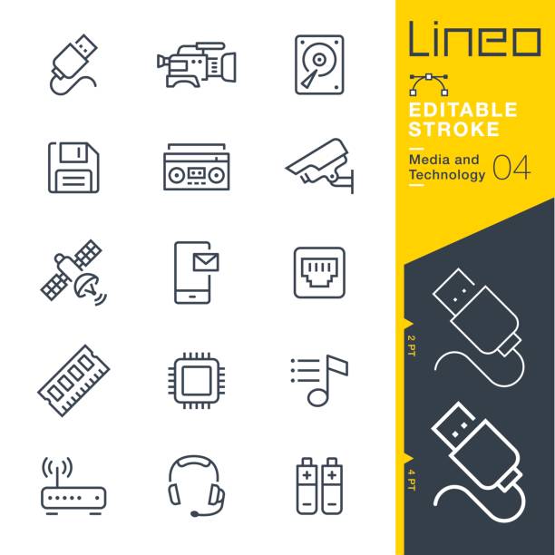 Lineo Editable Stroke - Media and Technology line icons Vector Icons - Adjust stroke weight - Expand to any size - Change to any colour hard drive stock illustrations