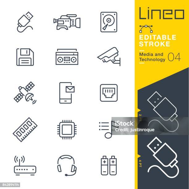 Lineo Editable Stroke Media And Technology Line Icons Stock Illustration - Download Image Now