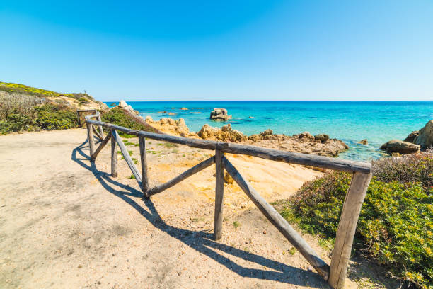 istock Wooden railing in Scoglio di Peppino beach 842895120