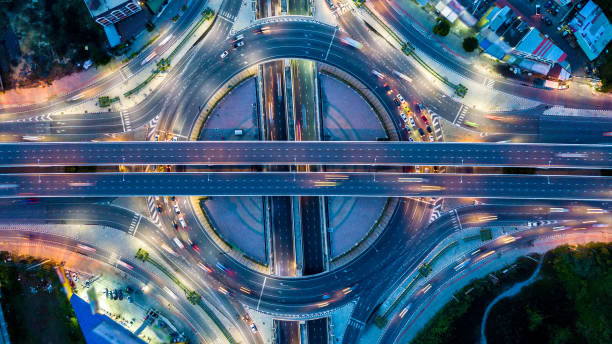 istock Aerial view  Expressway motorway highway circus intersection in Thailand 842898130