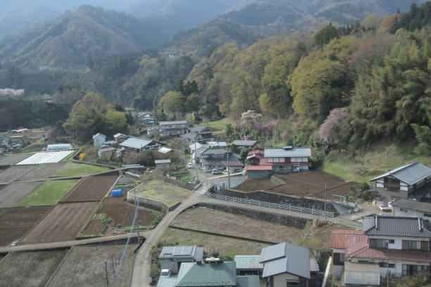 istock view of countryside japan at Chuo Line train 842899422