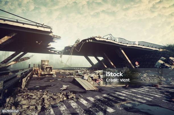 Apocalyptic Landscape Stock Photo - Download Image Now - City, Natural Disaster, Town