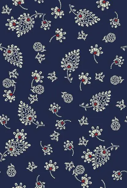 Vector illustration of paisley floral ditsy allover pattern