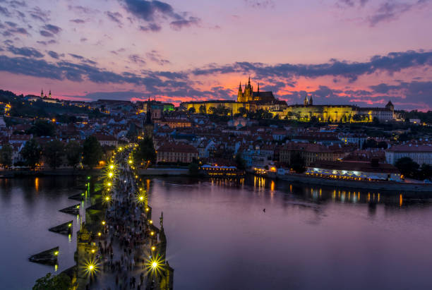 istock Prague Castle and Charles Bridge at dusk 842907418