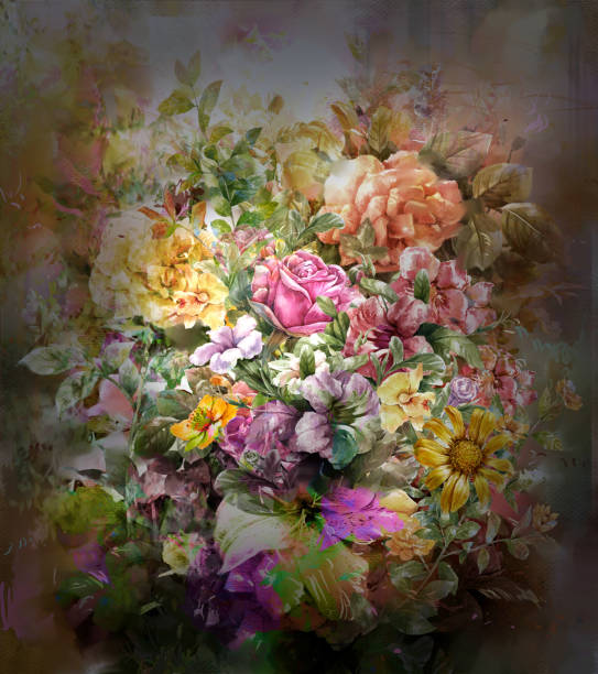 istock Abstract colorful flowers watercolor painting. Spring multicolored flowers 842910152