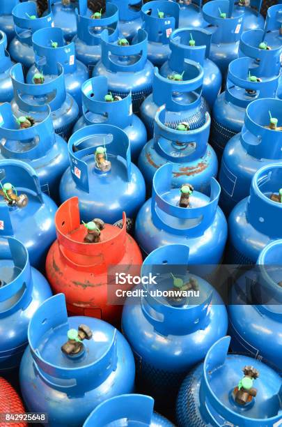 Blue And Orange Lpg Tank Stock Photo - Download Image Now - Canister, Gas, Liquefied Petroleum Gas