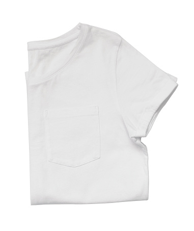 White folded t-shirt isolated on white background. Flat lay.