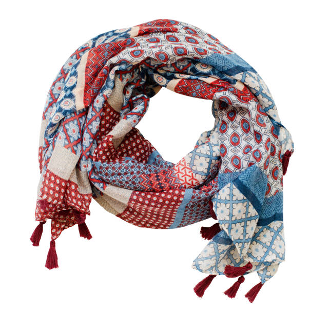 istock Twisted summer viscose scarf in red, blue and white colors 842925878