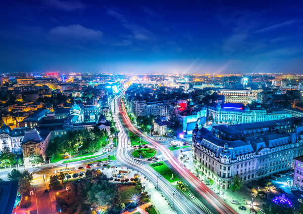 bucharest bucharest city center at night bucharest stock pictures, royalty-free photos & images