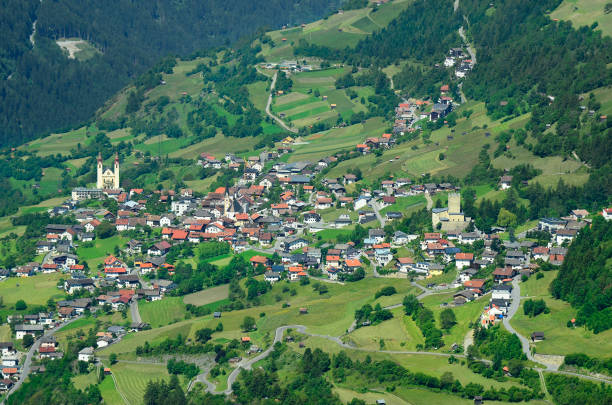 Austria, Tyrol, village Fliess in Inn-valley with castle Bideneck