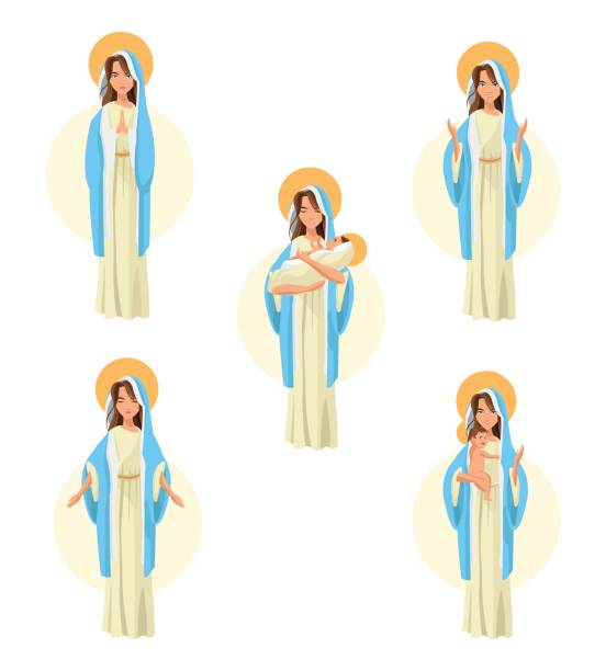 illustrazioni stock, clip art, cartoni animati e icone di tendenza di icona di santa maria bambino gesù. grafica vettoriale - madonna della salute