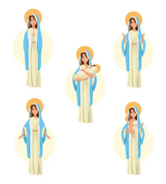 Vector illustration of Holy mary baby jesus icon. Vector graphic