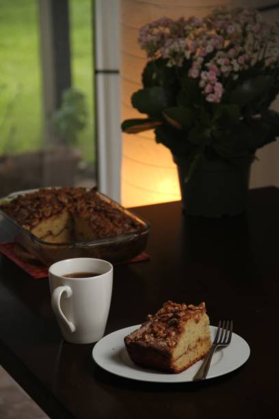 istock Hot cake with hot cup of tea and coffee afternoon 842941306