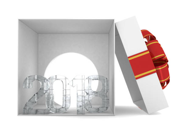 istock Gift box present with ribbon bow and With ice figures 2018. 3D rendering 842950008