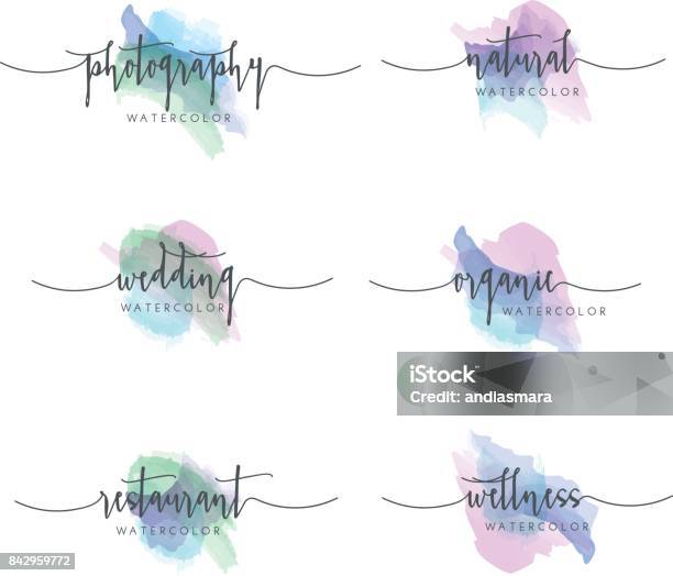 Watercolor Icon Set Stock Illustration - Download Image Now - Logo, Watercolor Painting, Wellbeing