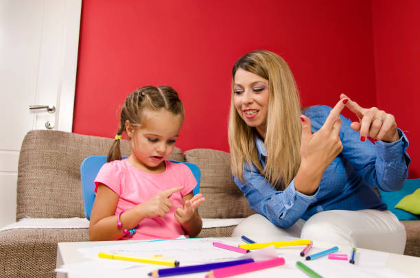 istock Young mother learning  daughter to count on fingers 842960008